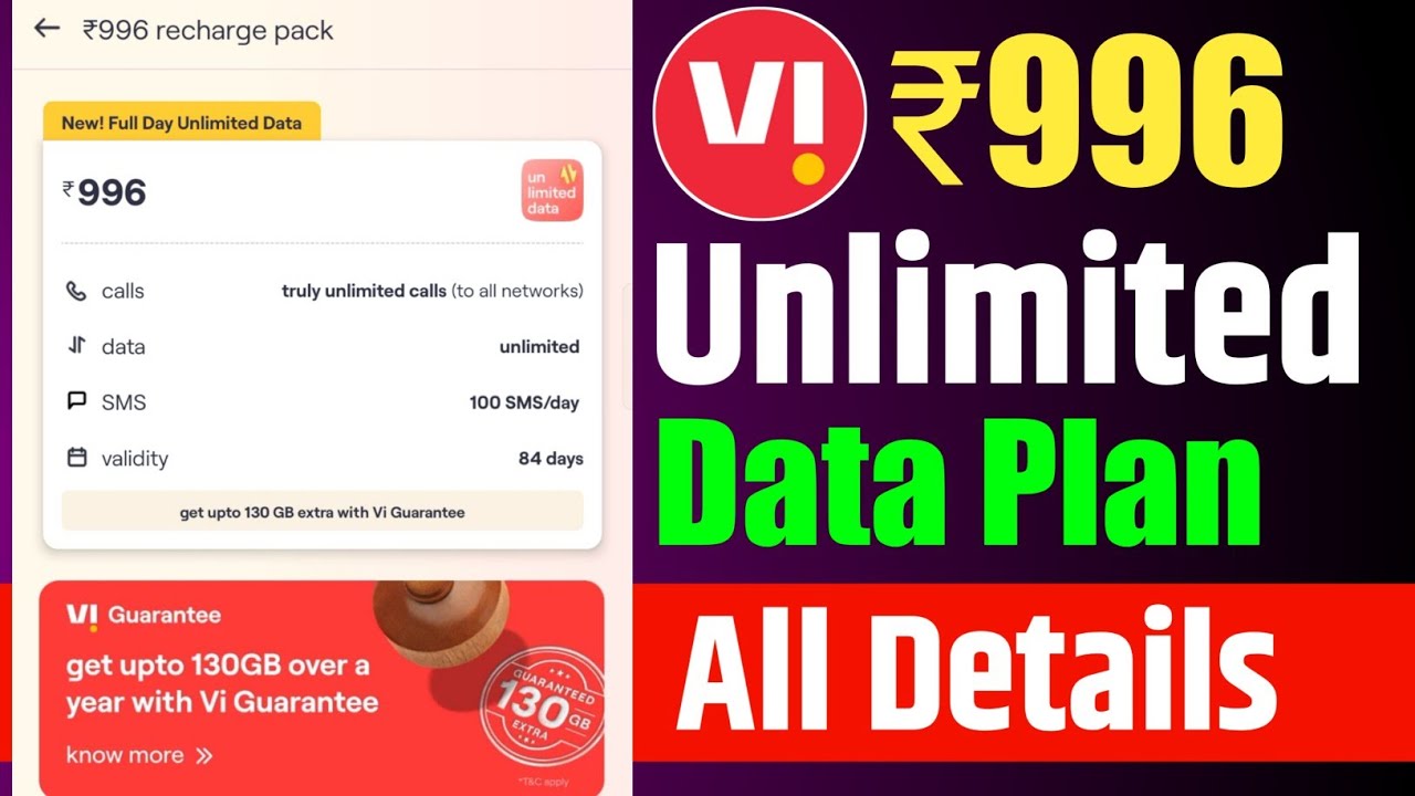 Vi ₹996 New Full Day Unlimited 4G Data Pack Details 🔥 | Vodafone Idea ₹996 New Plan 2025