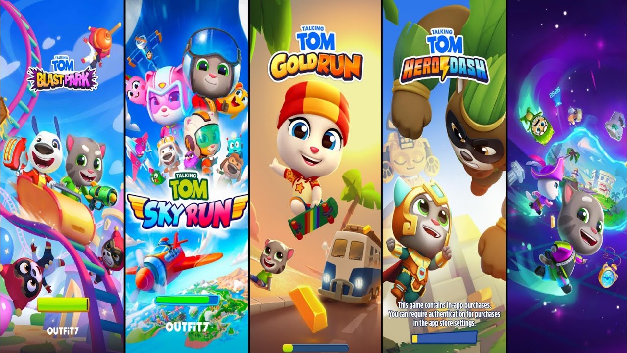 Talking Tom Gold Run Vs Tom Gold Run 2 Vs Tom Hero Dash Vs Tom Sky Run Vs Tom Blast Park Gameplay