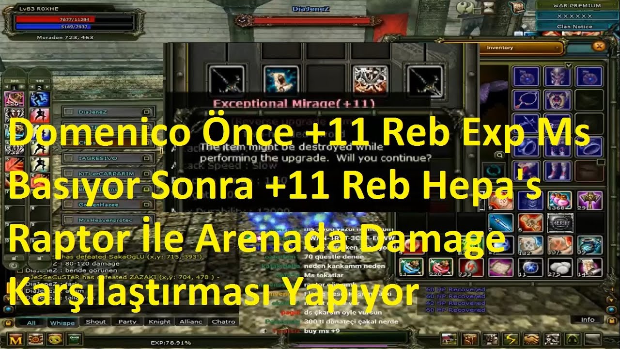 Domenico +11 Reb Exp MS Upgrade Ve +11 Reb Hepa' s Raptor Damage Farkı - Knight Online