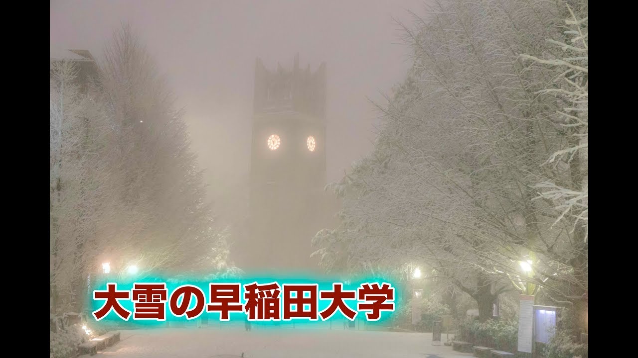 美しい大雪の早稲田キャンパスの様子 早稲田の栄光とともに Waseda Univ. on a heavy snowday.  早稻田大学在一个沉重的下雪天