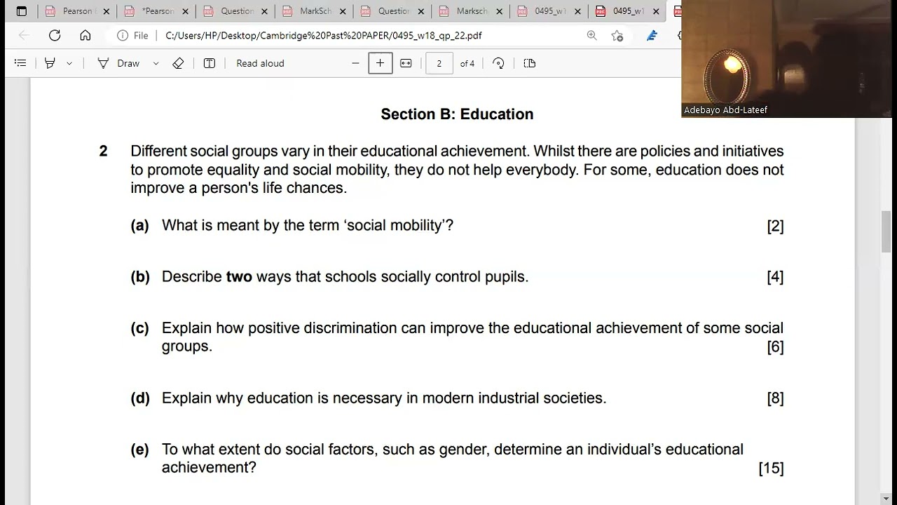 Sociology IGCSE Past Paper 2 (0495 Oct/Nov 2018)