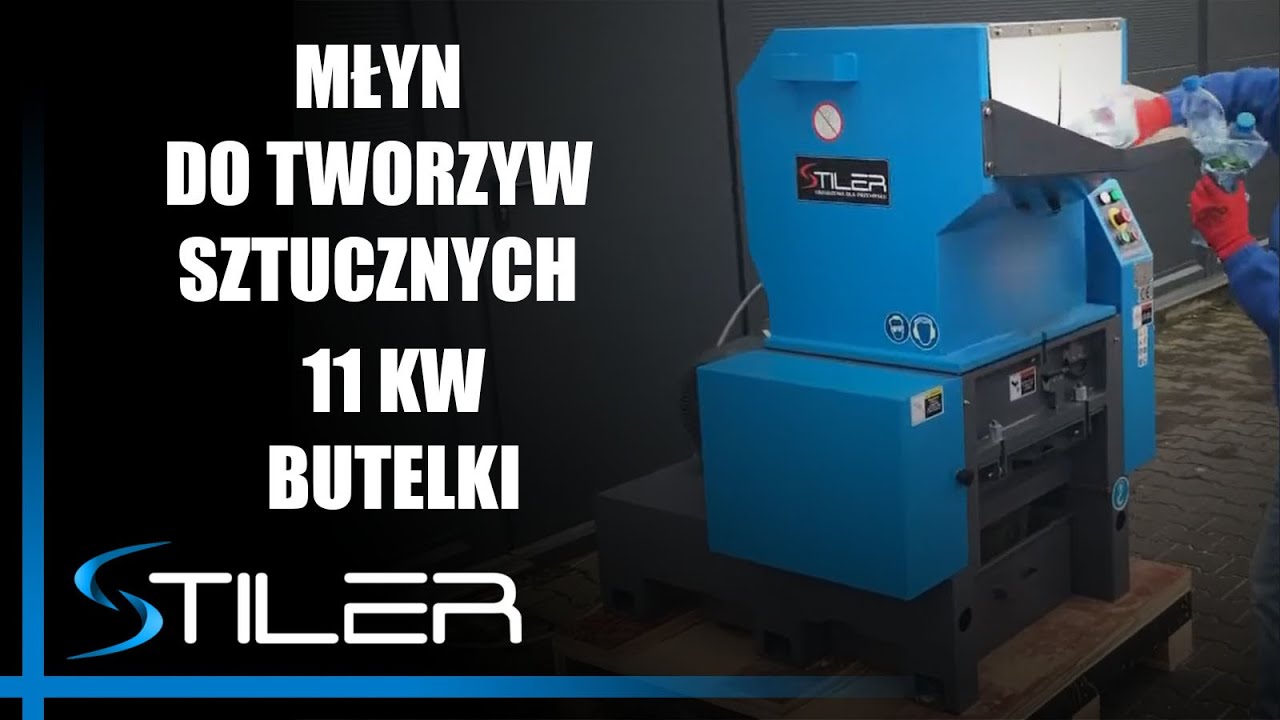 Kruszarka młyn granulator shredder 11kW butelki i paski plastikowe, plastic bottles and strips.