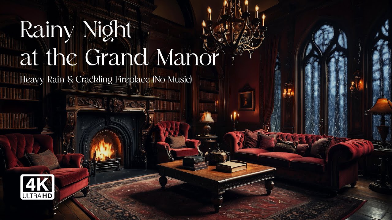 Rainy Night at the Manor: Dark Academia Library for Study & Sleep