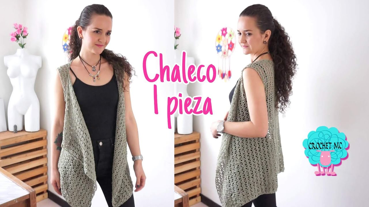 Chaleco a crochet tejido en una sola pieza - todas las tallas