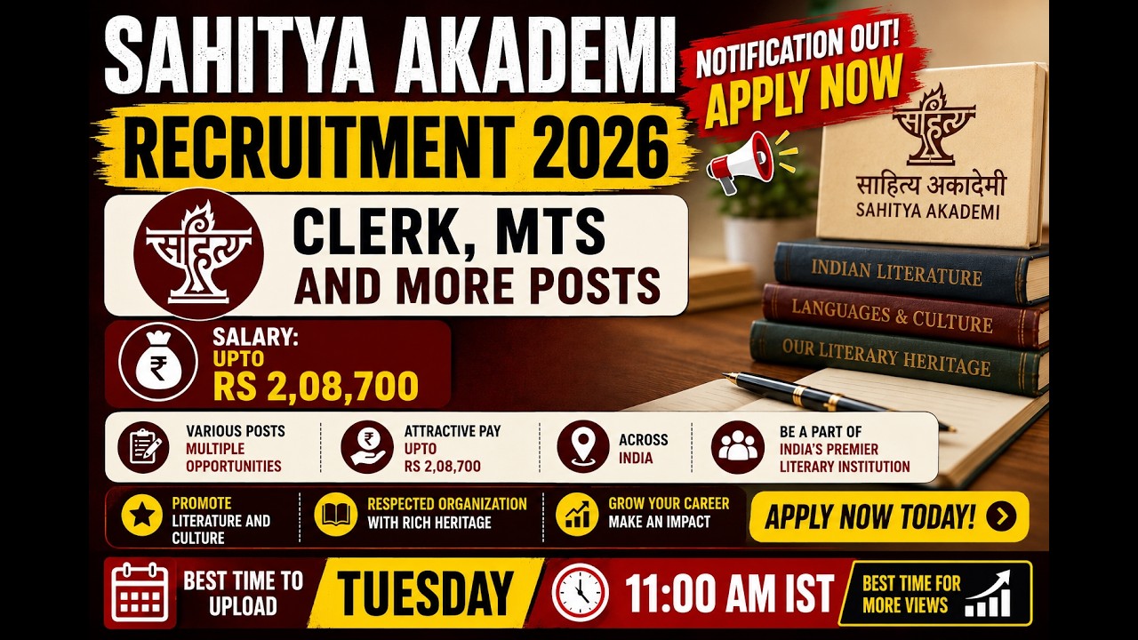 Sahitya Akademi Vacancy 2026 🚨 30 Posts OUT | Clerk & MTS | Salary ₹2,08,700 | #govtjobs
