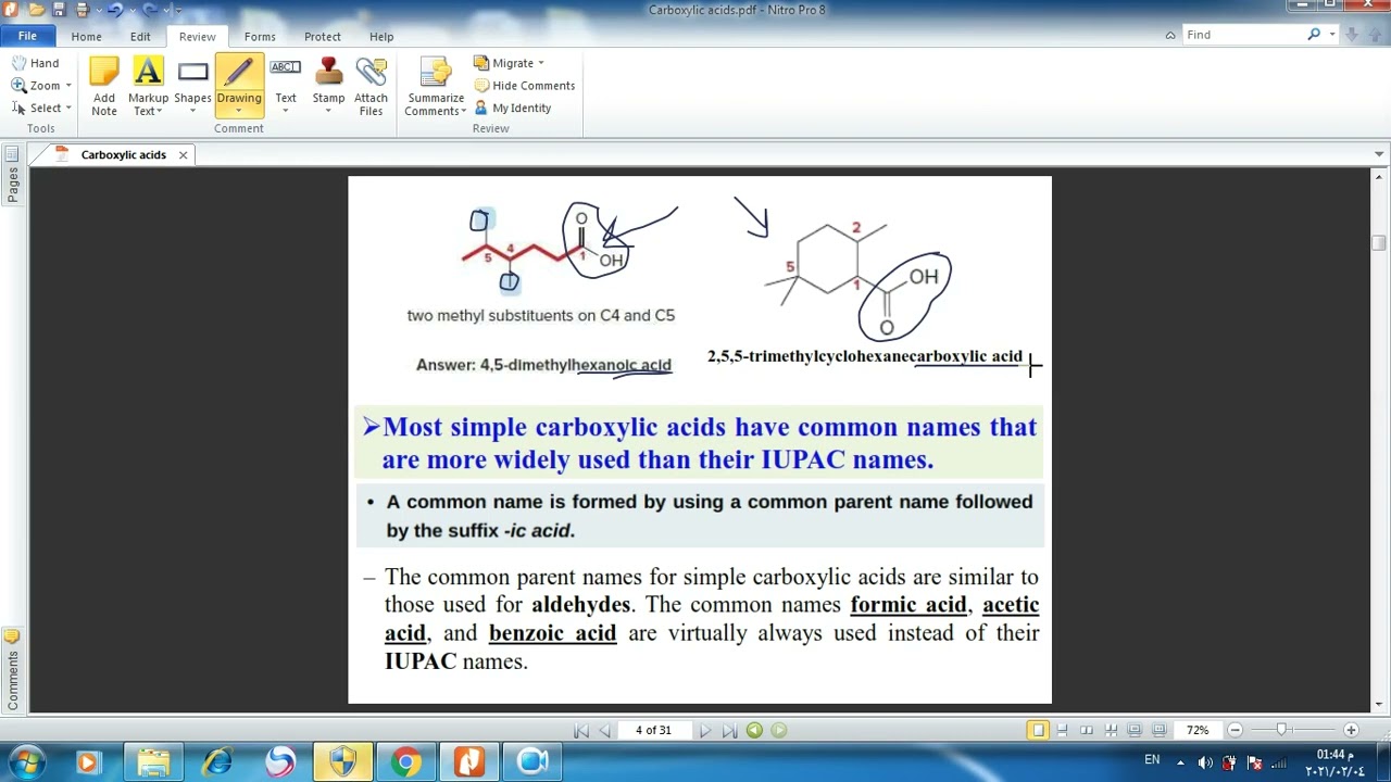 كيمياء عضوية || - المحاضرة الثالثة ( Carboxylic Acids ) الجزء الأول