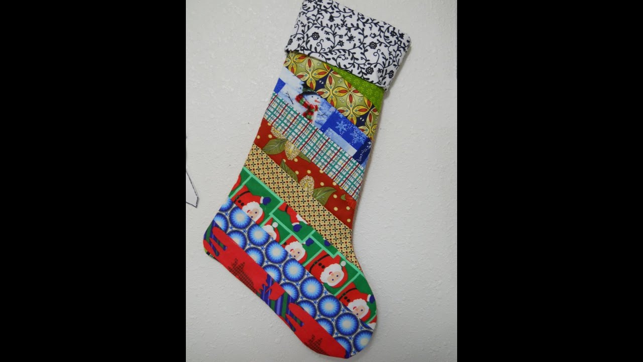 Scrappy Quilt-As-You-Go  Strip Christmas Stocking