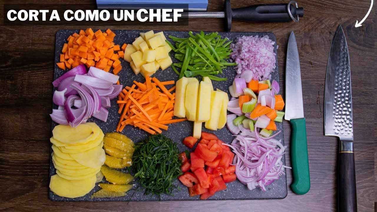 🔪Los Tipos de CORTES MAS USADOS EN COCINA - Cómo usar y afilar el CUCHILLO y cortes de VERDURAS 🍅🥕🥔