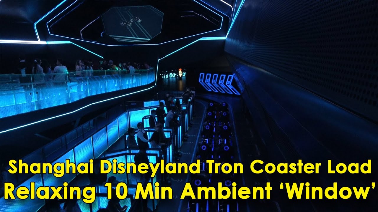 Shanghai Disneyland Tron Lightcycle Power Run coaster load area ambient 'Window' video