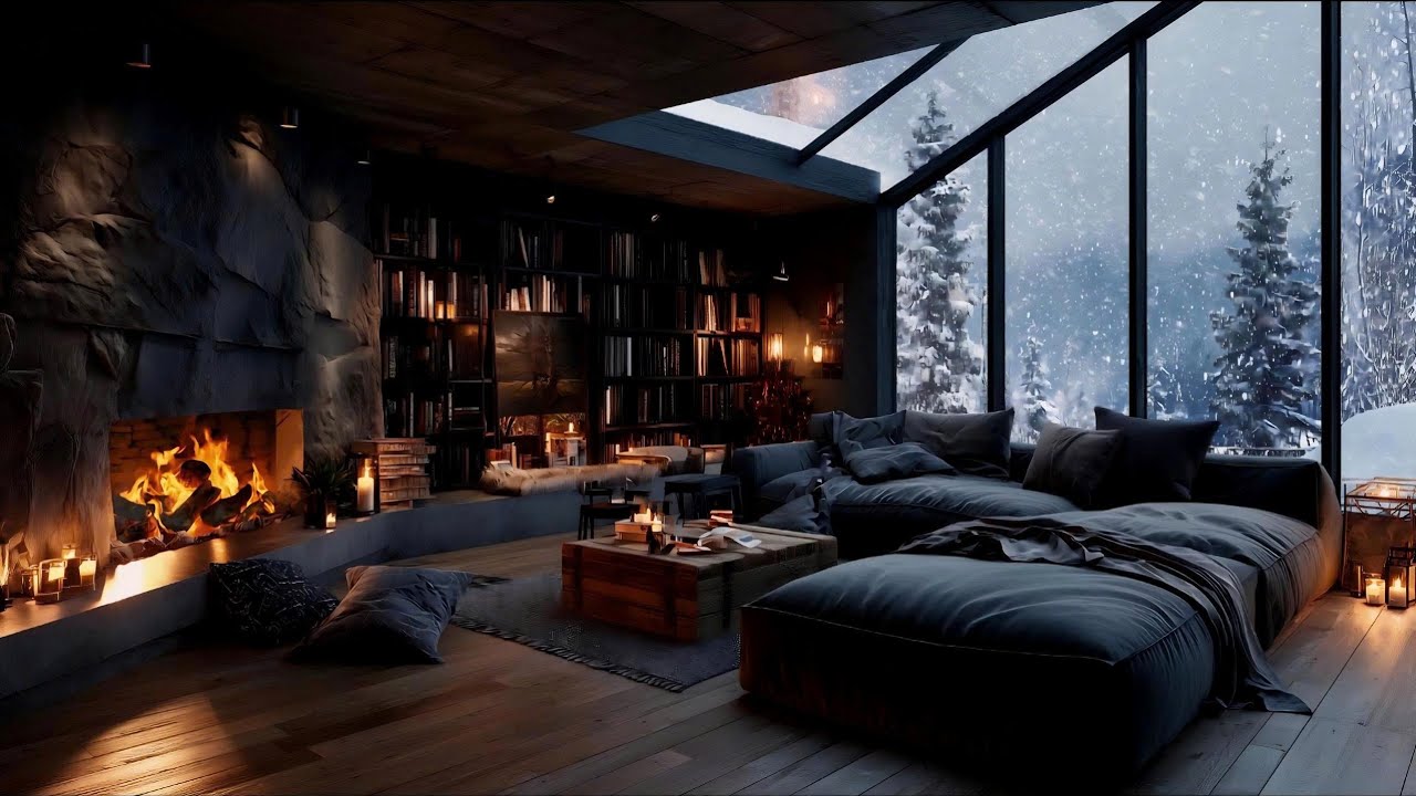 Blizzard Night at the Cozy Cabin • Howling Wind & Snow on Glass