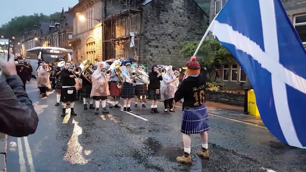 Tartan Brass marching in Delph, Whit Friday 2016