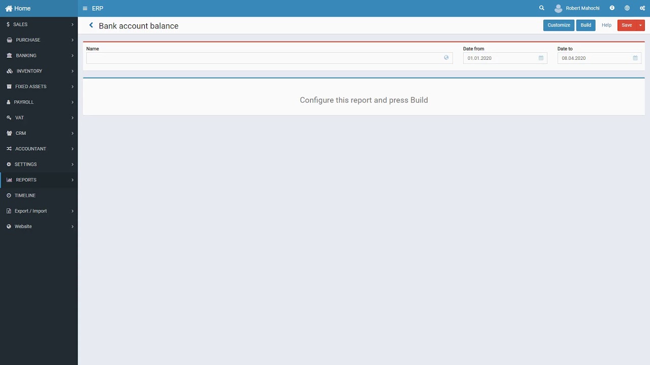 ERP Bank account balance report
