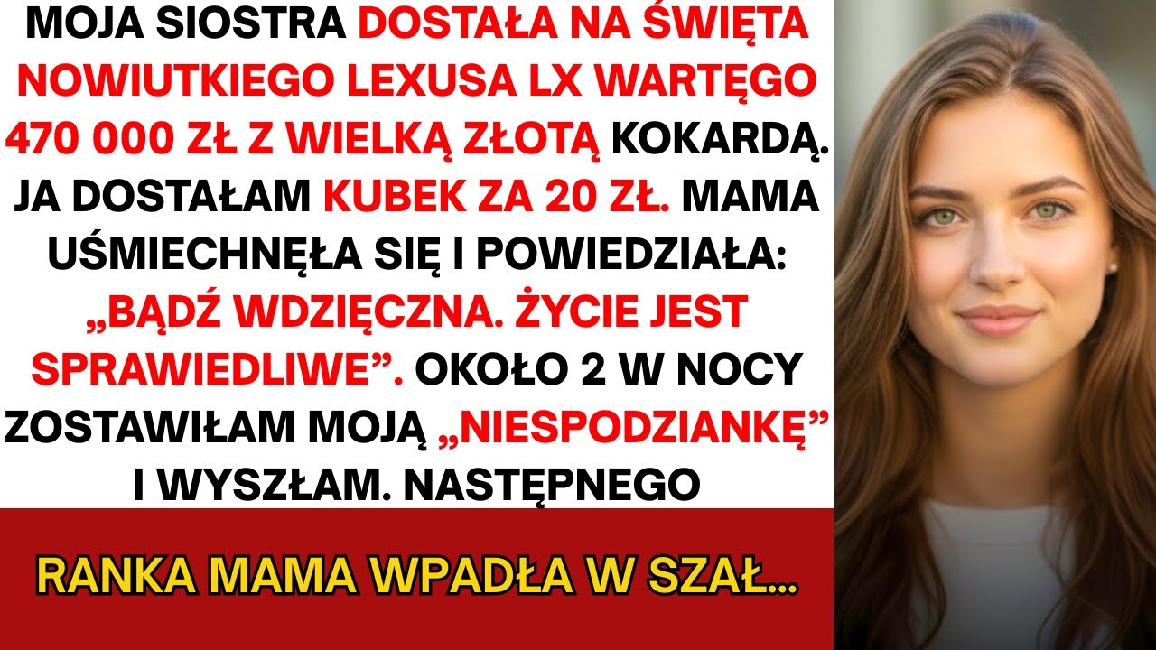 Moja siostra dostała na święta Lexusa za 117 tys. zł, a ja kubek za 5 zł. Nazajutrz — mama wybuchła…