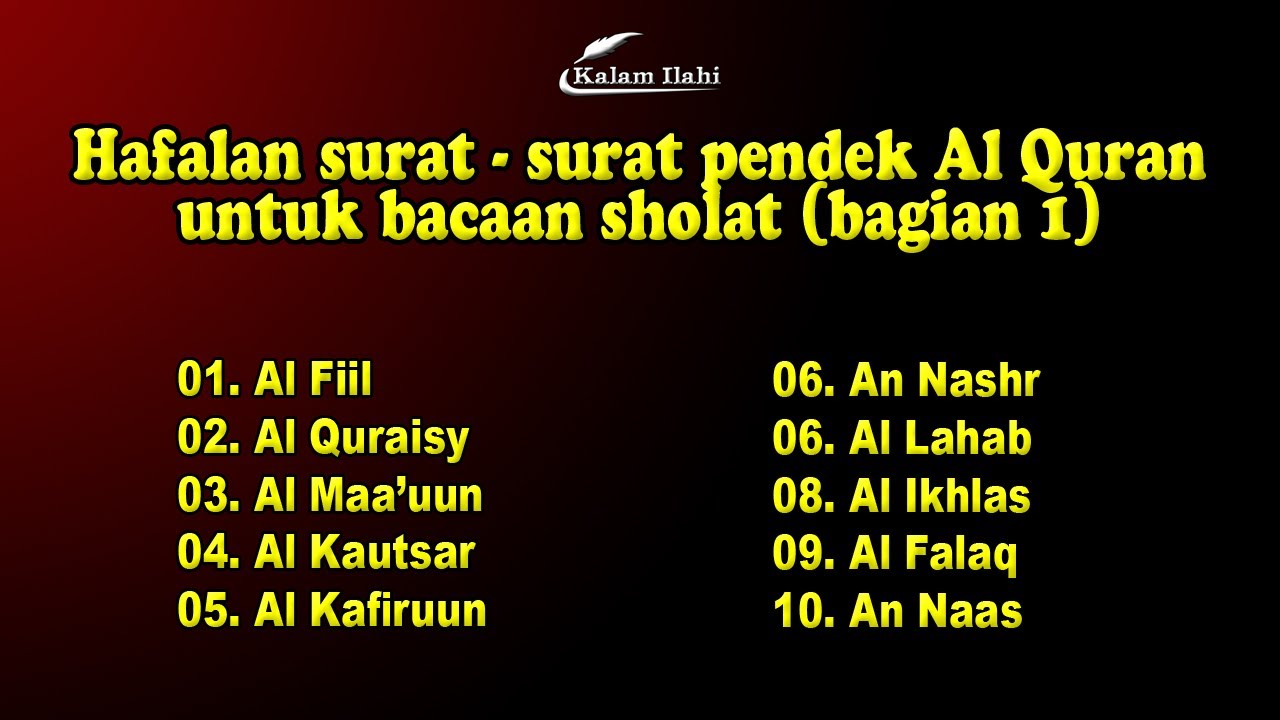Hafalan surat surat pendek Al Quran untuk bacaan sholat (bagian 1)