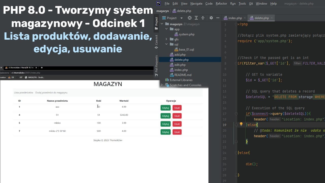 PHP 8.0 - System magazynowy - Odcinek 1 - Lista produktów, dodawanie, edycja, usuwanie