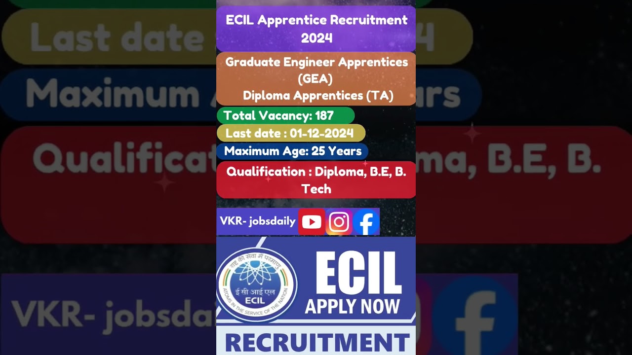 ✨ECIL Apprentice Recruitment 2024🔥 #education📚 #vkrjobsdaily💫 #applynow #newjobrole✨ #notification🔔
