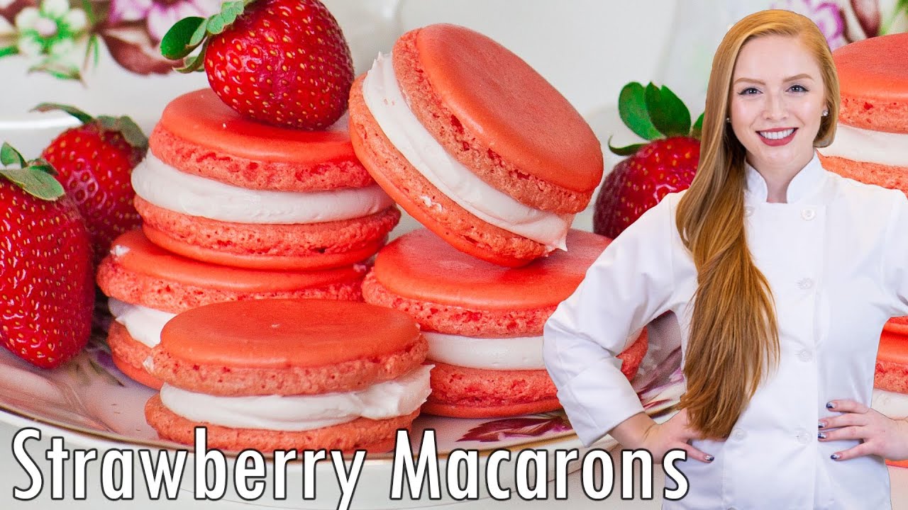 The BEST Triple Strawberry French Macarons!! With Strawberry Buttercream & Filling!