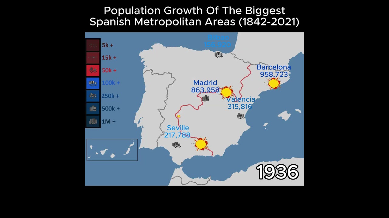 Growth of Spanish Cities (1842-2021)  #europe #map #mapping #history #city #spain