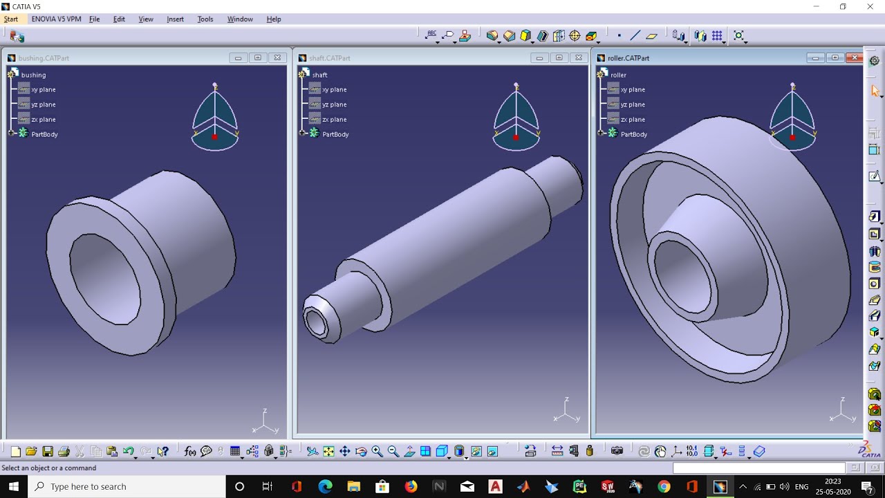 BUSHING, ROLLER & SHAFT | CATIA EXERCISE #1 | PART 3 , 4 & 5