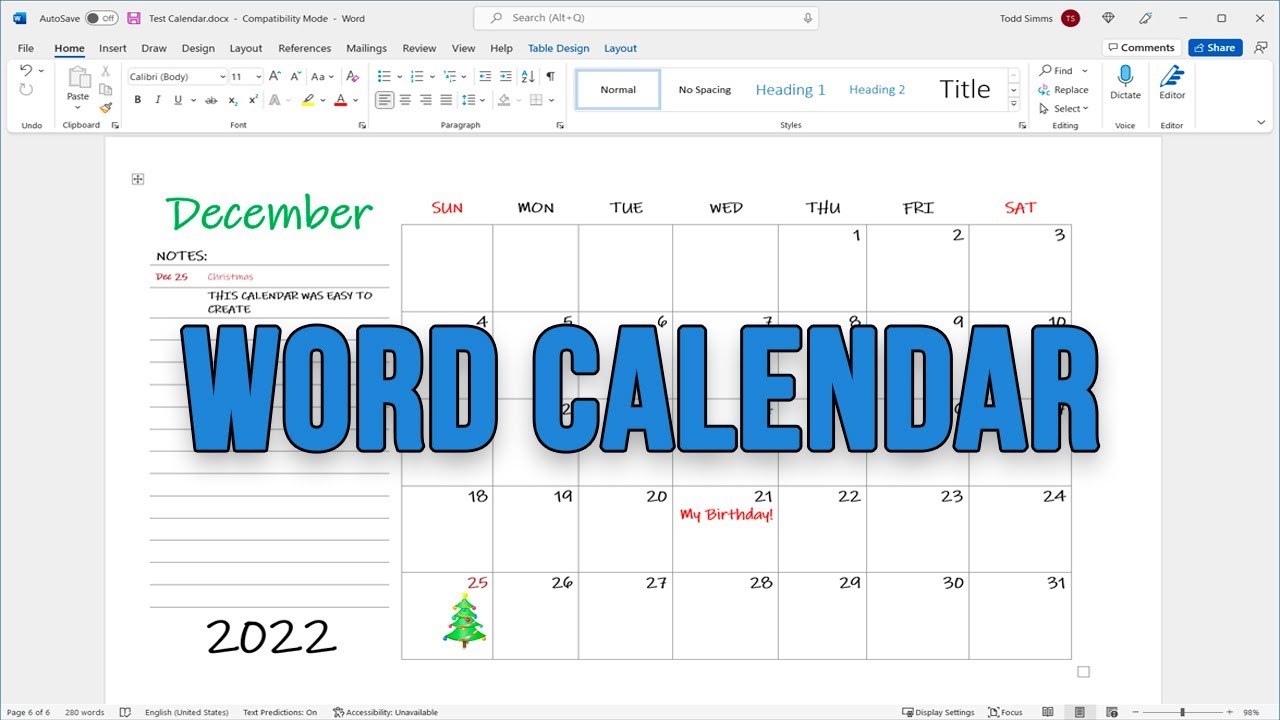 Insert an Editable Calendar into a Microsoft Word Document