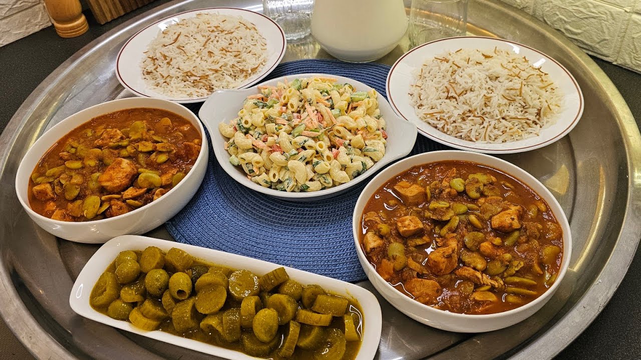 أطيب مرقة باقلاء بصدور الدجاج مع رز بالشعرية ومقبلات معكرونة باردة‼️ صينية تفتح النفس 