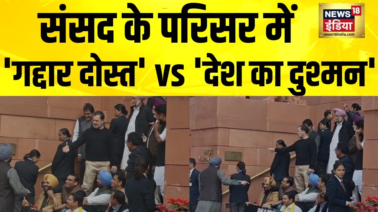 संसद के परिसर में 'गद्दार दोस्त' vs 'देश का दुश्मन' | Rahul Gandhi | Ravneet Singh | Parliament
