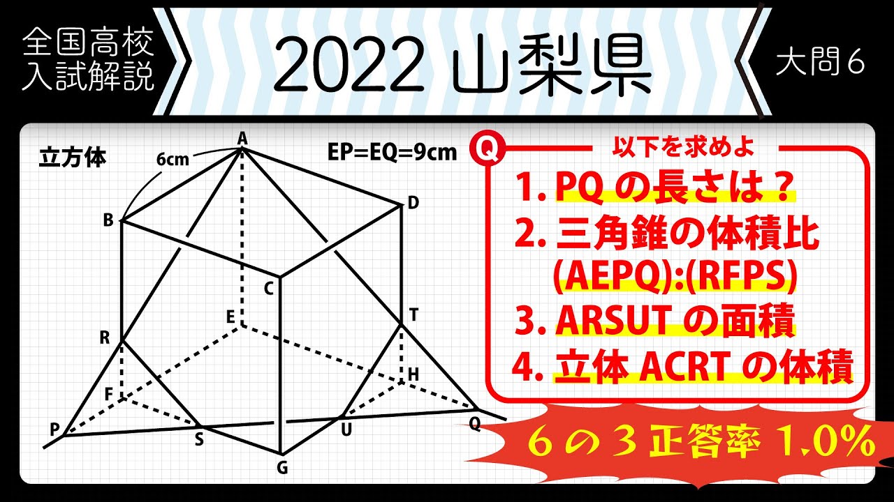 【2022年全国高校入試数学解説】山梨　大問６ 高校入試 高校受験 令和４年度 数学 2022年