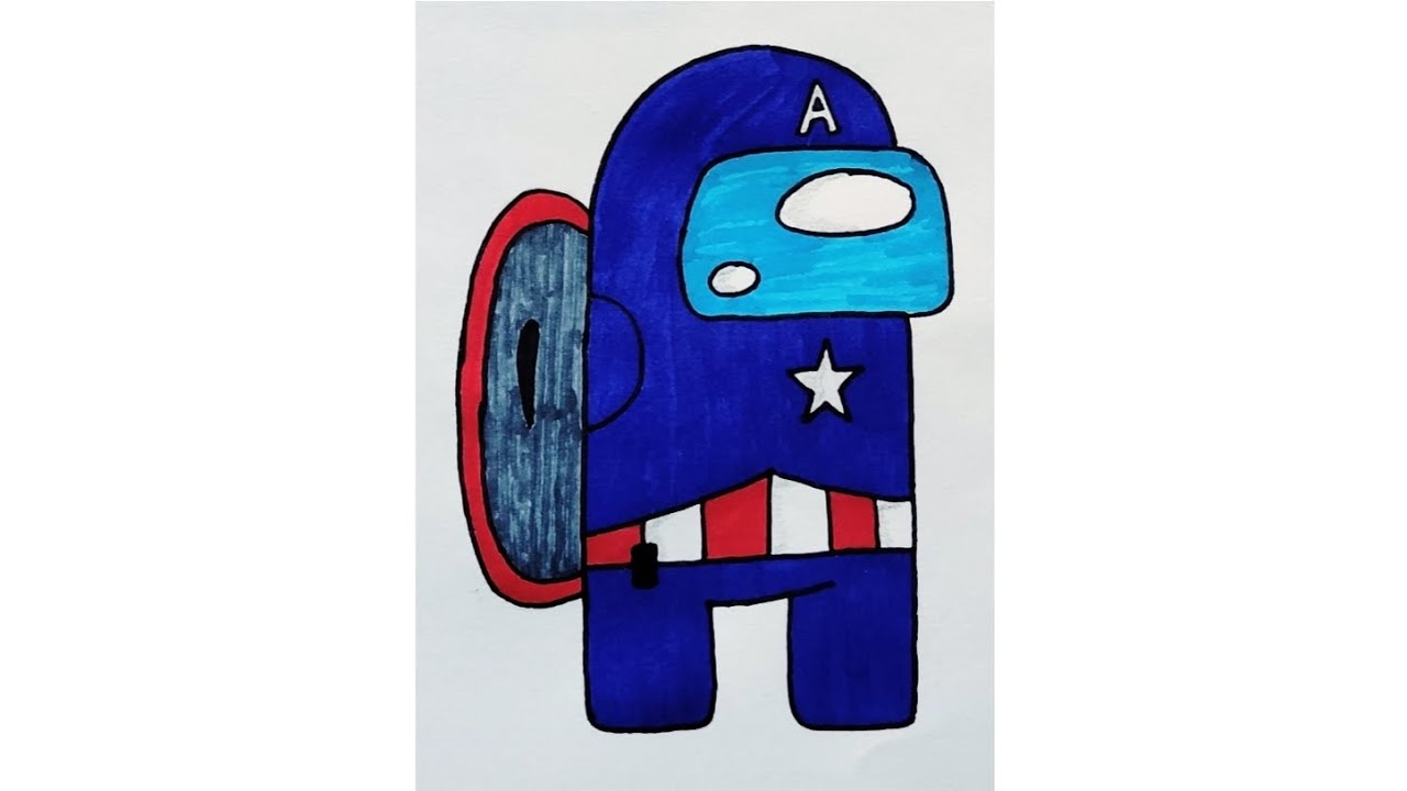 Easy Drawing of a Captain America Design Crewmate from Among Us.How to Draw a Crewmate|Kids Drawing|