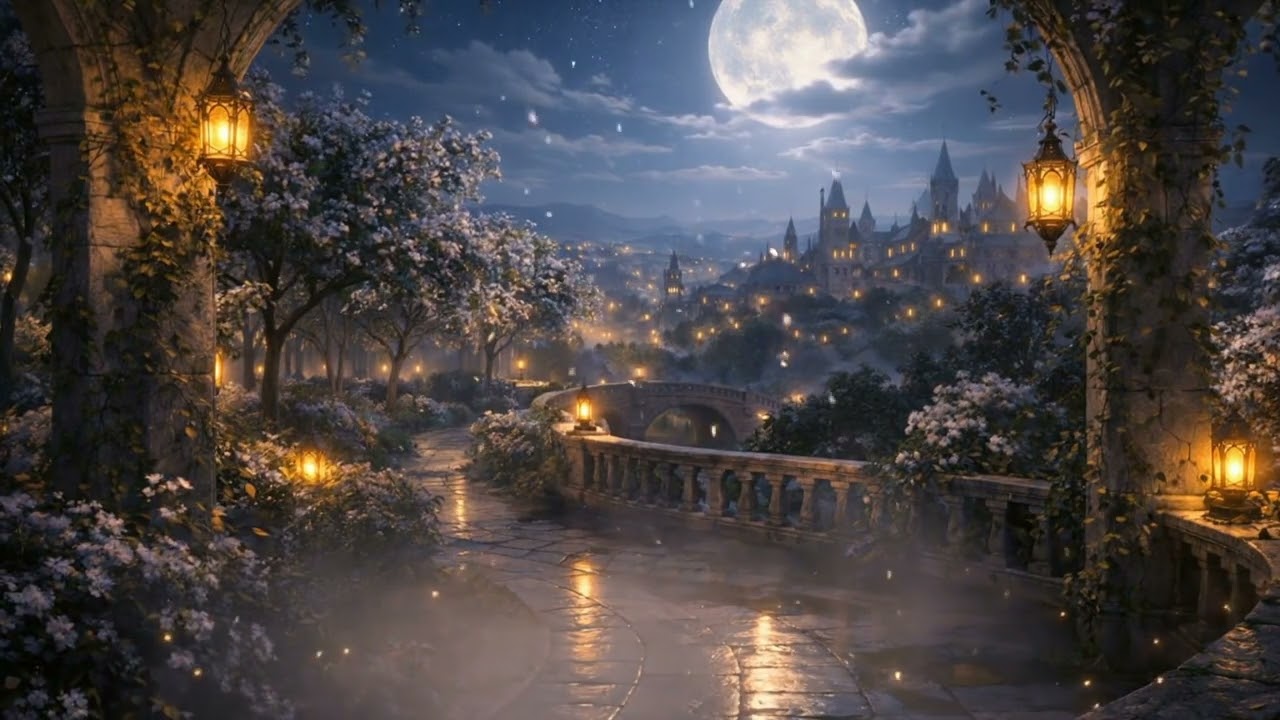 8 Hours Moonlit Fae Garden Ambience | Dark Fantasy Reading & Study Background | Seamless Night Loop