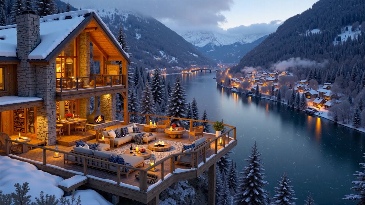 Deep & Calm Winter Jazz ☕ Cozy Coffee Terrace at Snowy Night | Fireplace Jazz for Focus & Relaxation