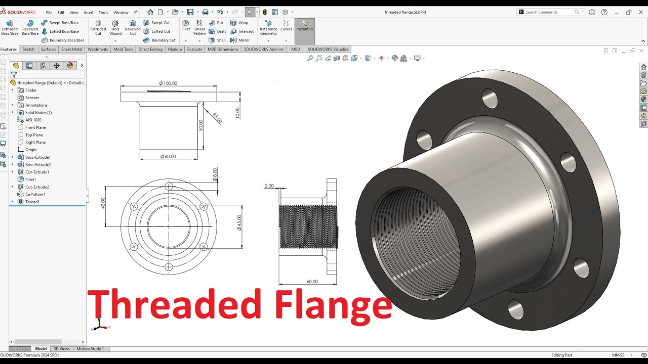 How to Design a Threaded Flange on Solidworks 2024