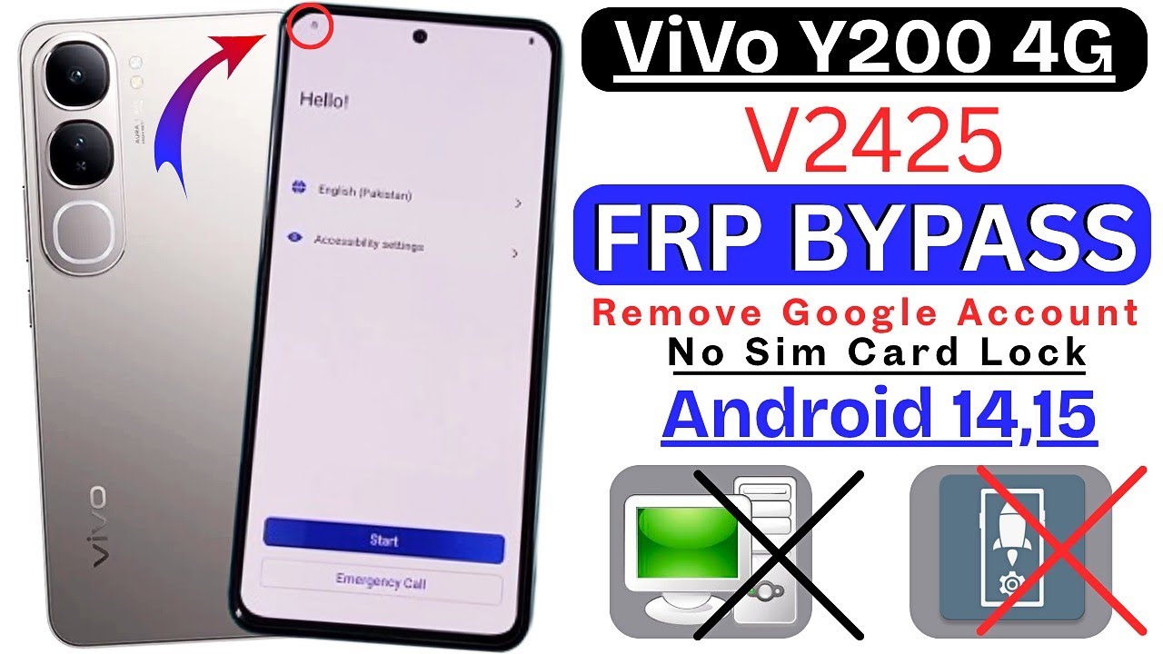 Vivo Y200 4G (V2425) FRP Bypass Android 14,15 Without PC | Vivo Y200 4G Google Account Bypass 2025