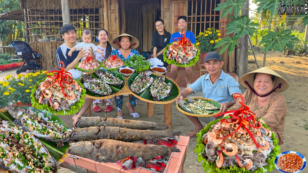 Gỏi Củ Cải Trắng Tôm Thịt, Cá Lóc Nướng Mỡ Hành | Bữa Ăn Gia Đình Quê Ngày Cuối Năm || Year-end meal