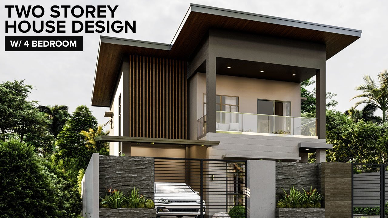 Two Storey House Design with 4 Bedrooms and Swimming Pool
