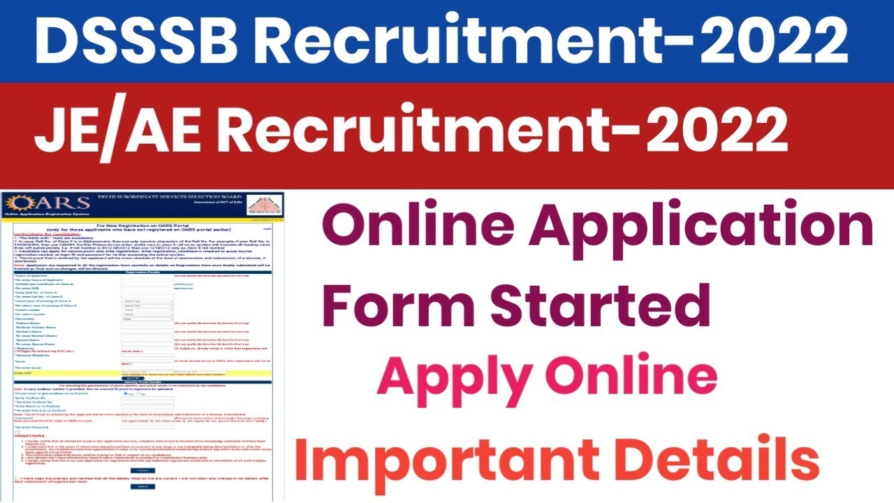DSSSB JE/AE Online Application Form Started||Apply Online||Important Details||Link In Description