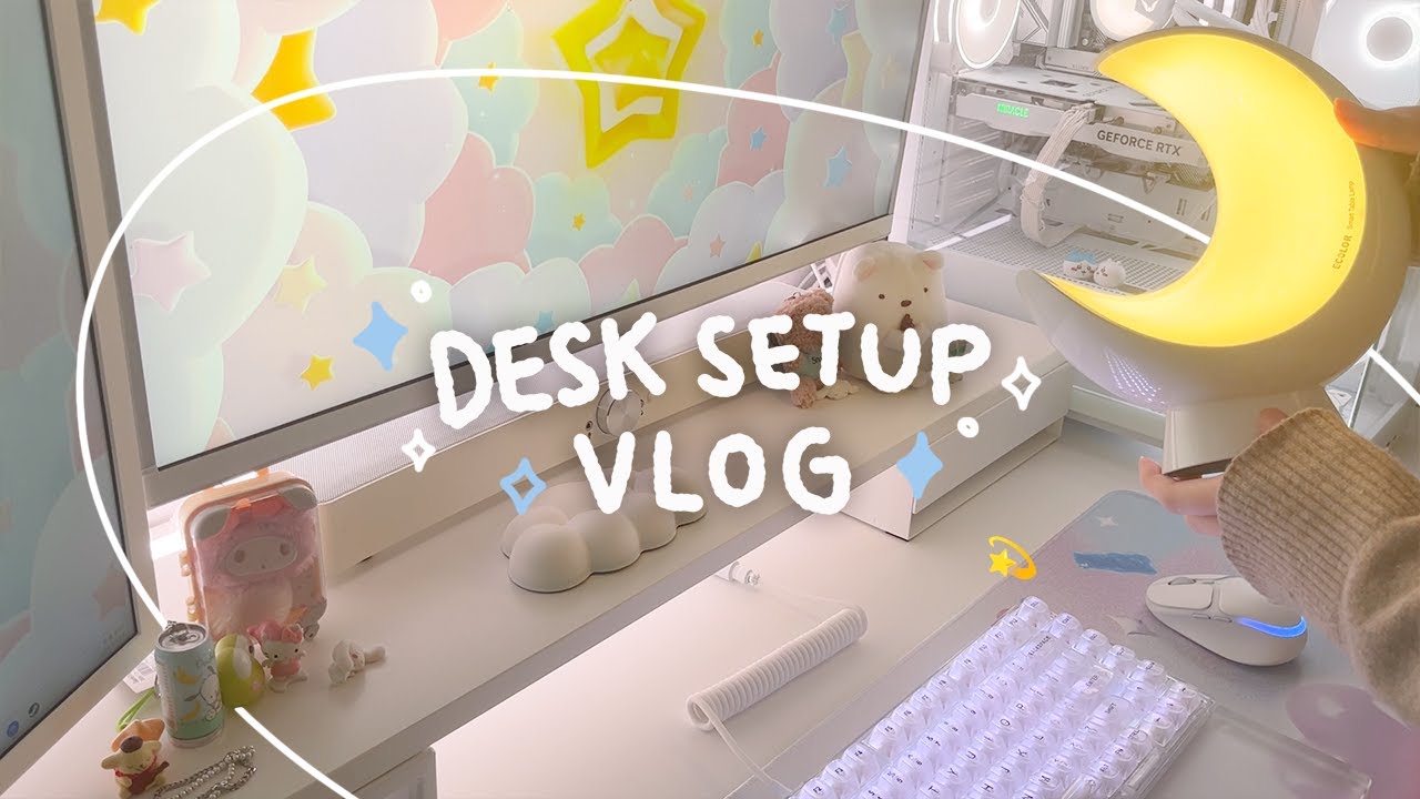 RGB감성 가득한 화이트 데스크 셋업 vlog | 🩷데스크매트 주문 제작 | 🌙달 무드등 | ✨무딕스 스마트 조명
