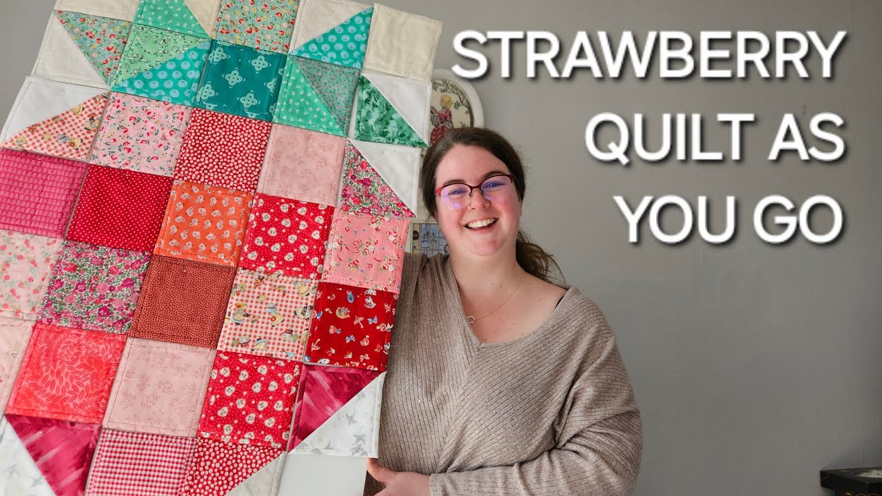 Quilted Strawberry! Half Square Triangles with Quilt As You Go
