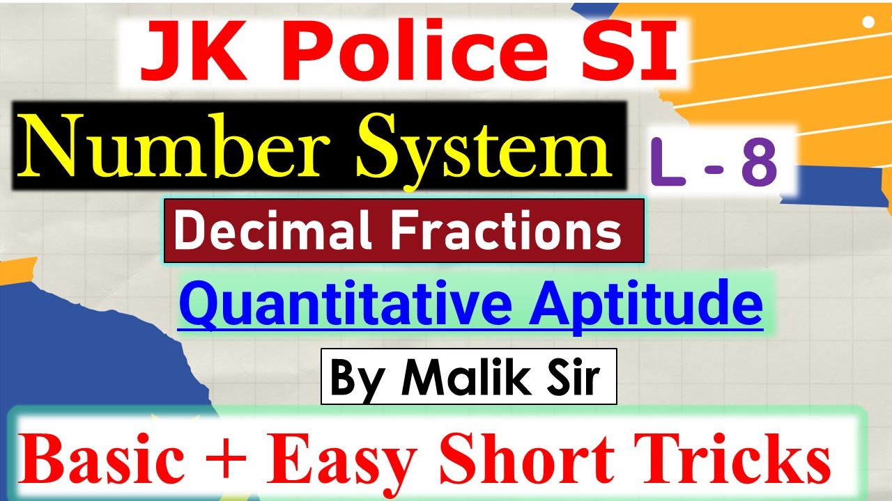 Decimal Fractions| Number System| Quantitative Aptitude | JKP SI |JKSSB Forester|Simplification |L-4