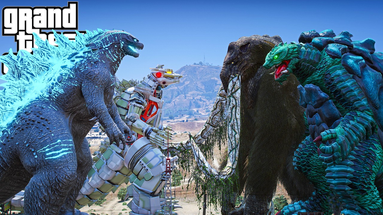Godzilla, Mechagodzilla Singular Point vs Gamera, Behemoth - The Legacy of Monsters ( GTA V Mods )