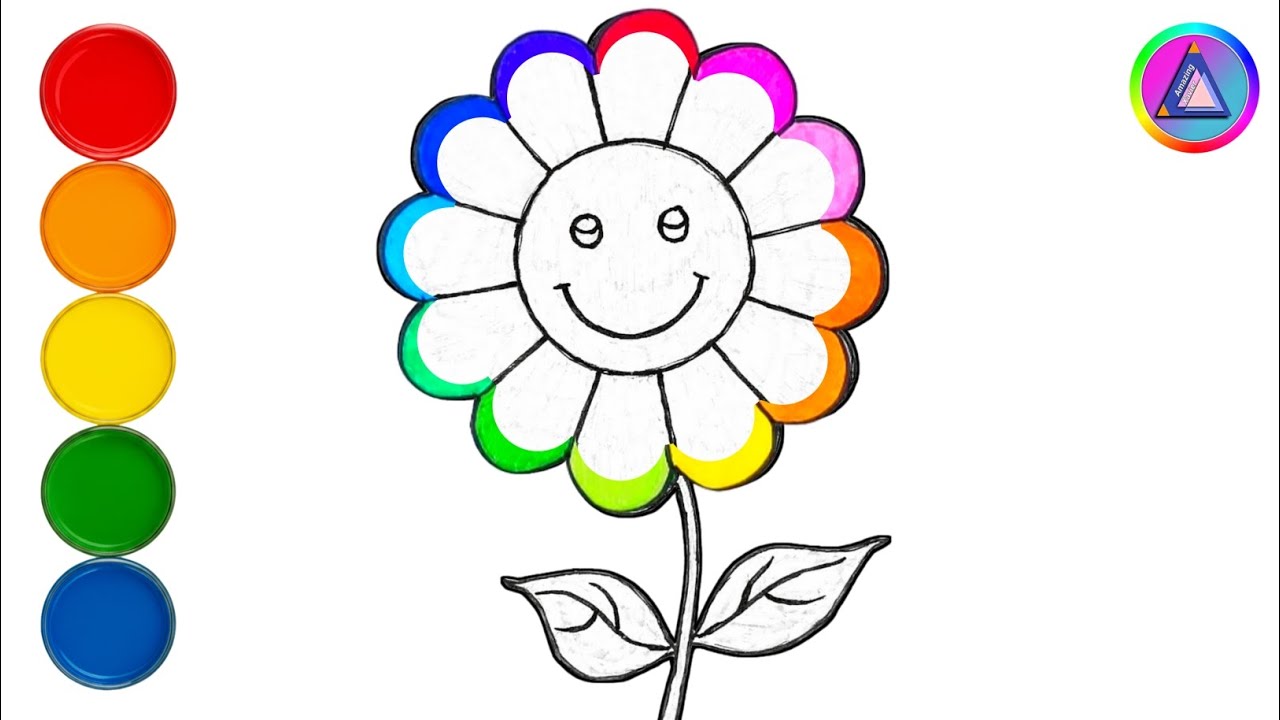 🌻🌈 Drawing and Coloring Flower for Kids | Easy Drawing 