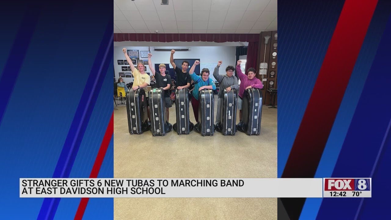 New tubas gifted to East Davidson High School marching band
