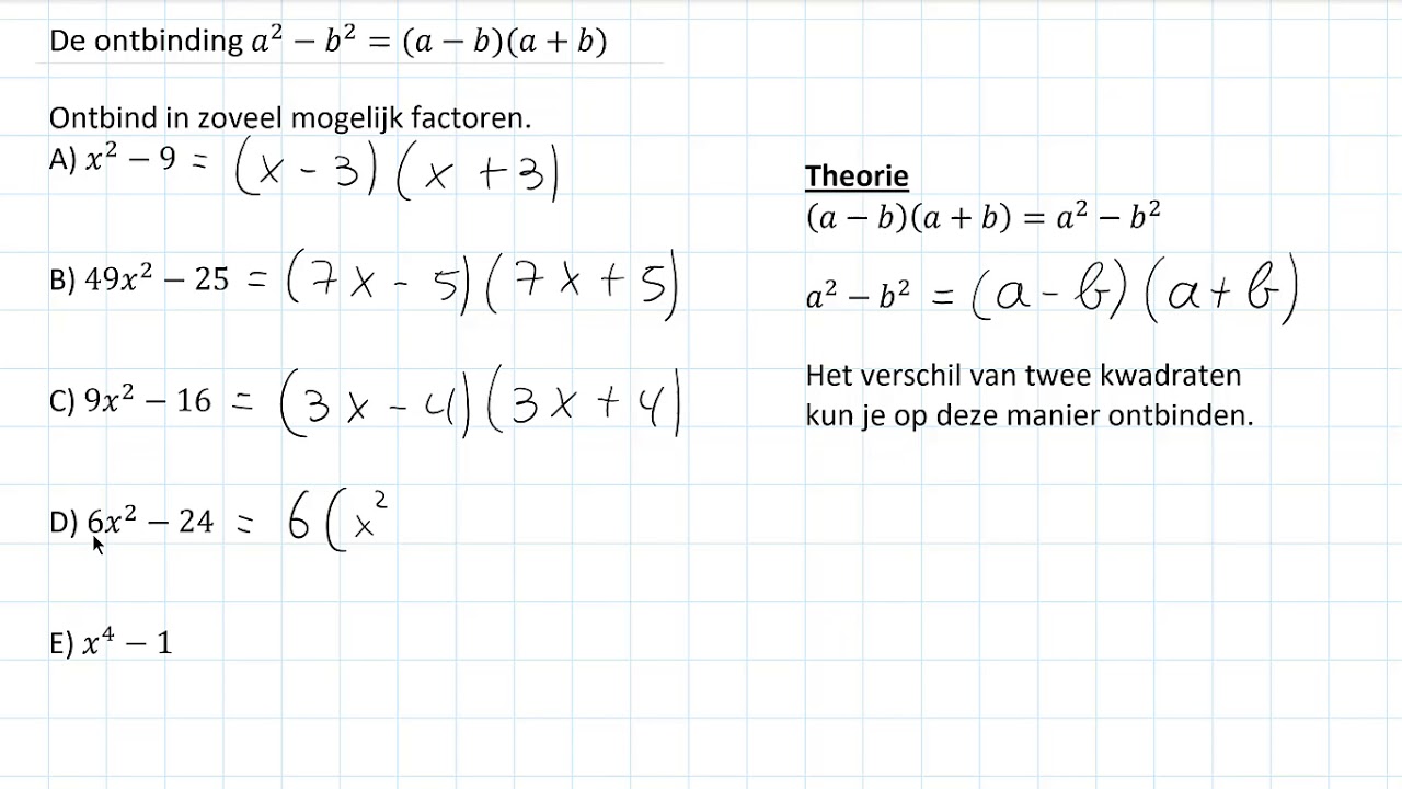 De ontbinding a^2 - b^2 = (a - b)(a + b) (2 VWO)