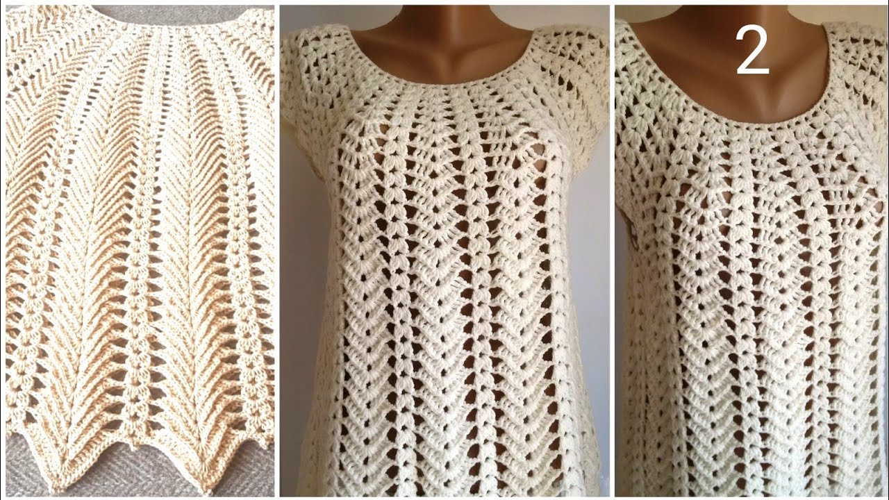 كروشيه بلوزة بصدر دائري لجميع الأعمار للمبتدئين خطوة بخطوة فستان/ جيلي/الجزء2/2  Crochet blouse
