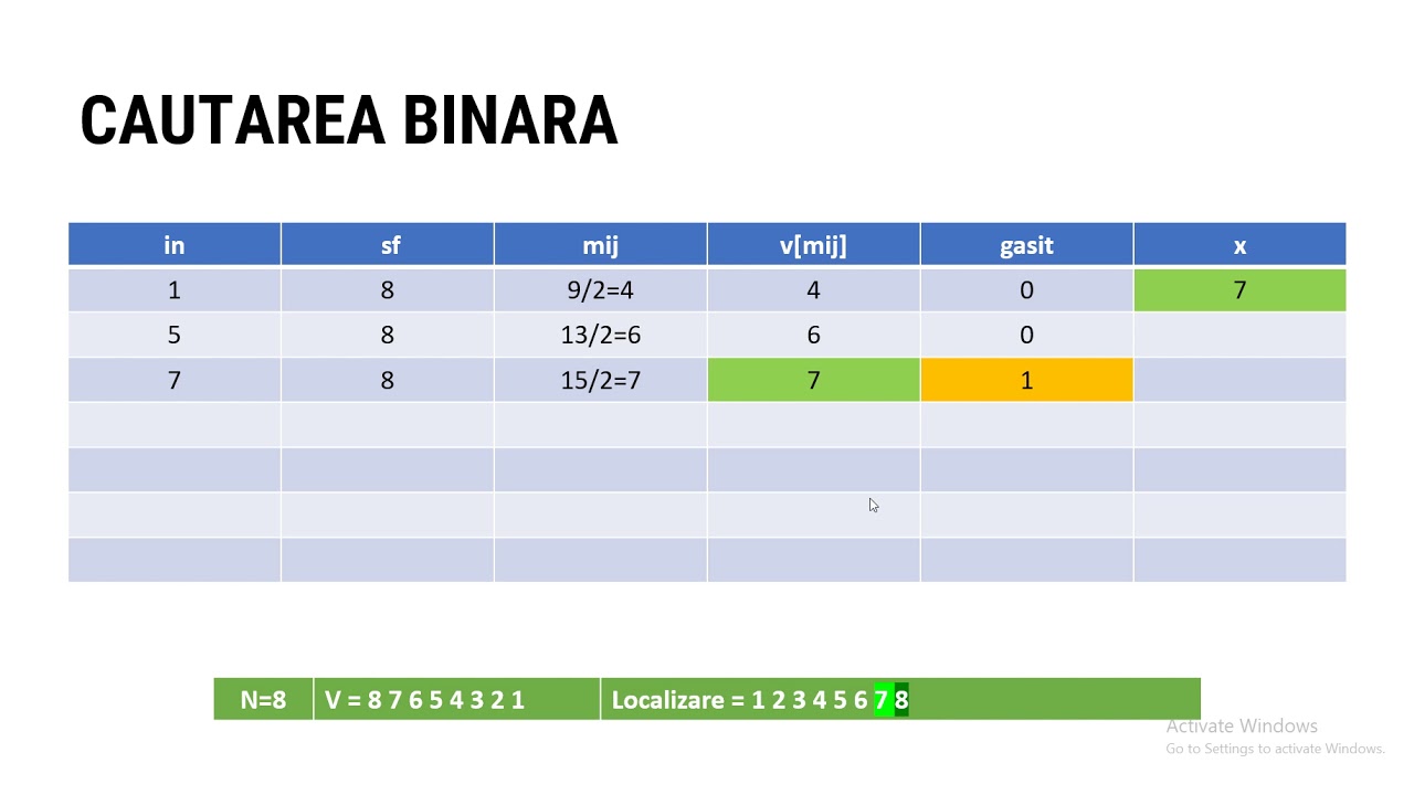 Cautarea binara in vectori