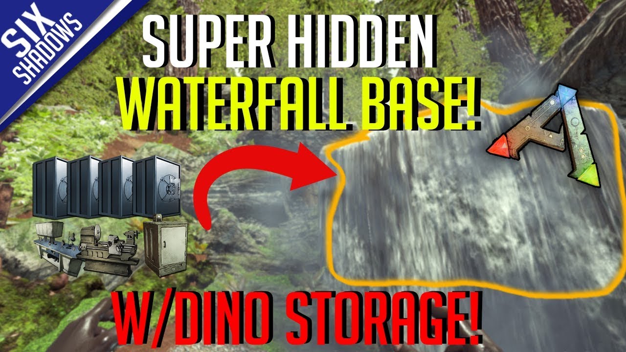 SUPER HIDDEN WATERFALL BASE BUILD w/ Dino Storage! | Ark: Survival Evolved PvP Base Build