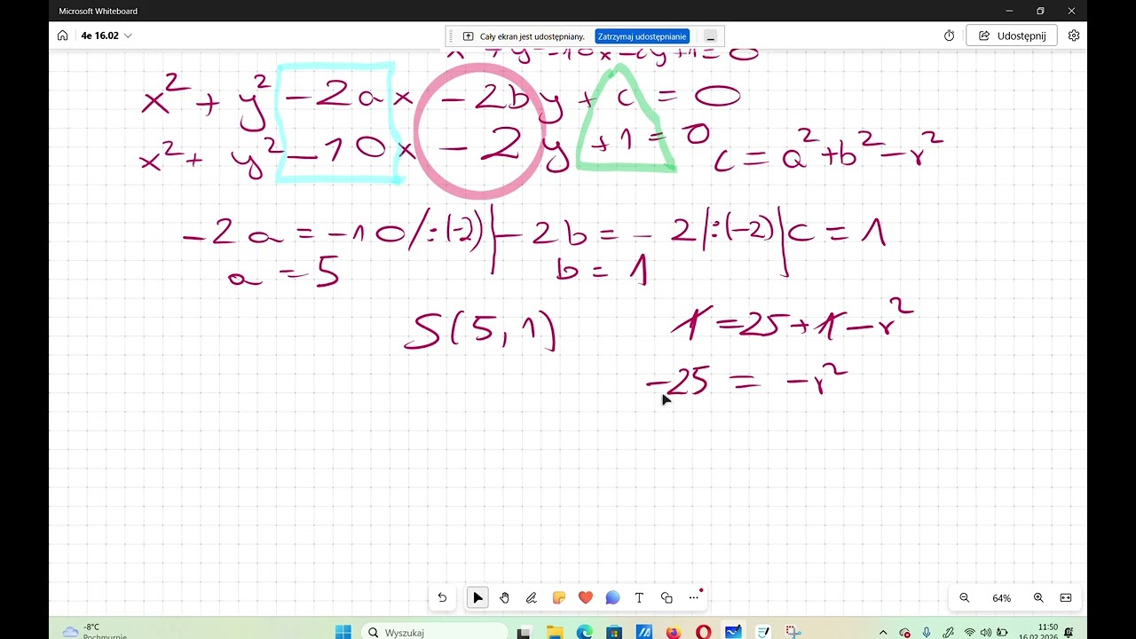 sprawdzanie czy podane równanie jest równaniem okręgu za pomocą wzoru ogólnego poziom rozszerzony
