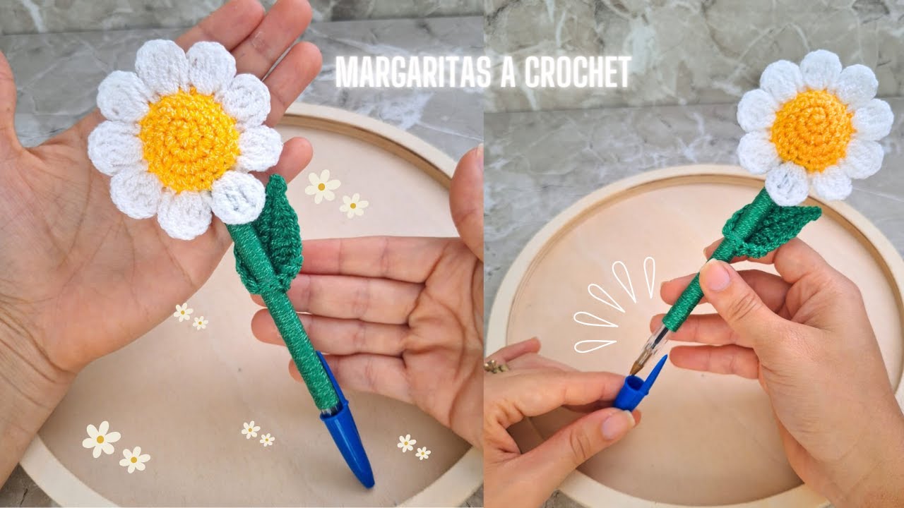 Flor de Margarita a Crochet🌼/ Lapiceros a Crochet Fácil y en Tendencia✍️