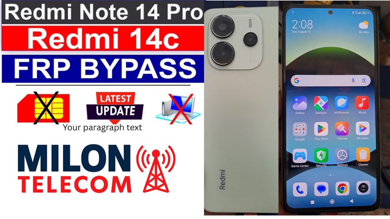 Redmi Note 14 HyperOS FRP Bypass Android 15 | New Security Google Account Remove | Milon Telecom