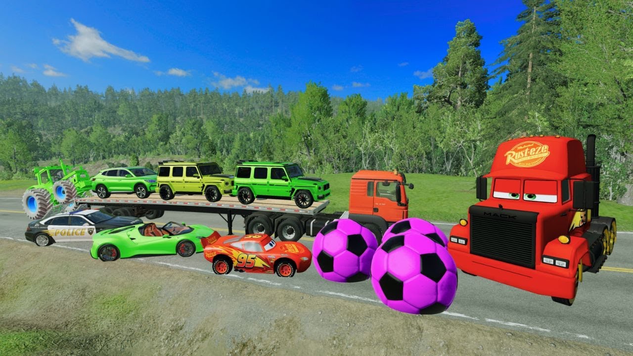 🚗💥Lightning McQueen on Flatbed Truck#6  | CrashBlitzX