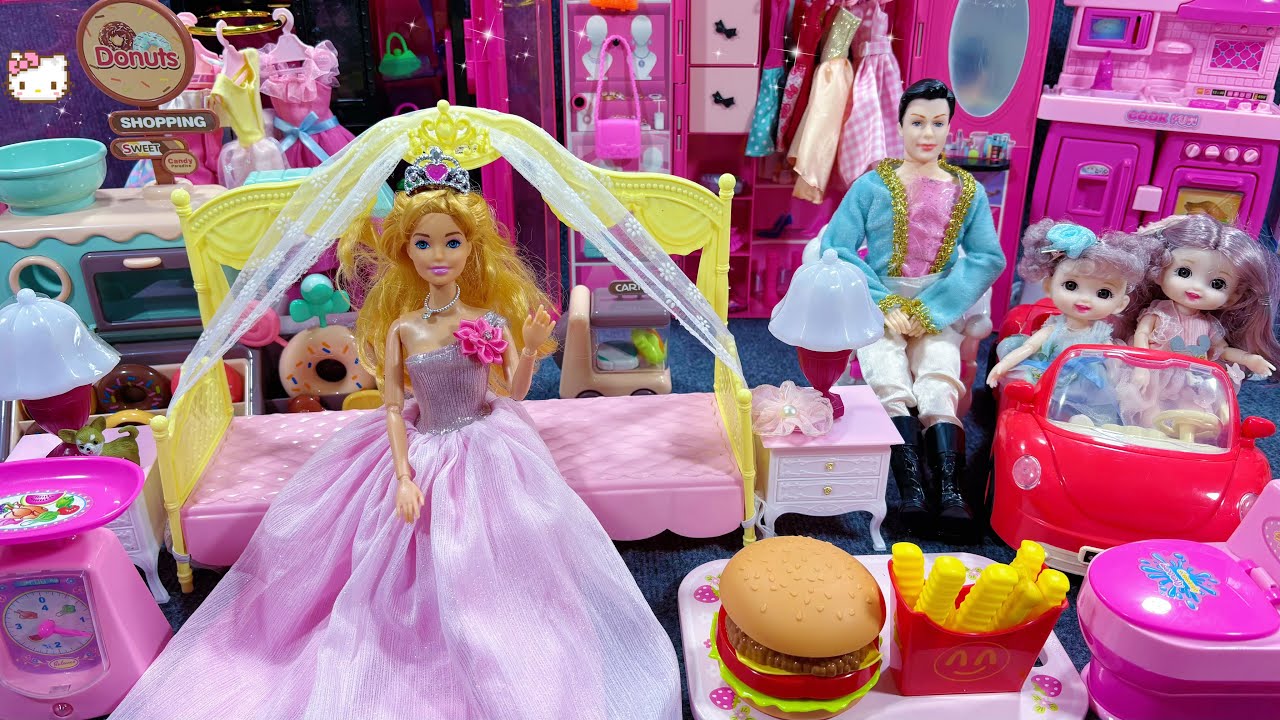 The Most Satisfying with Unboxing Princess Adorable Pink Kitchen Set, Barbie Donuts Shop Toys ASMR